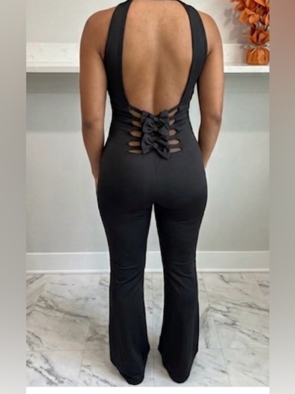 Fashion Nova jumpsuit Charcoal Bow-Accent Trousers
